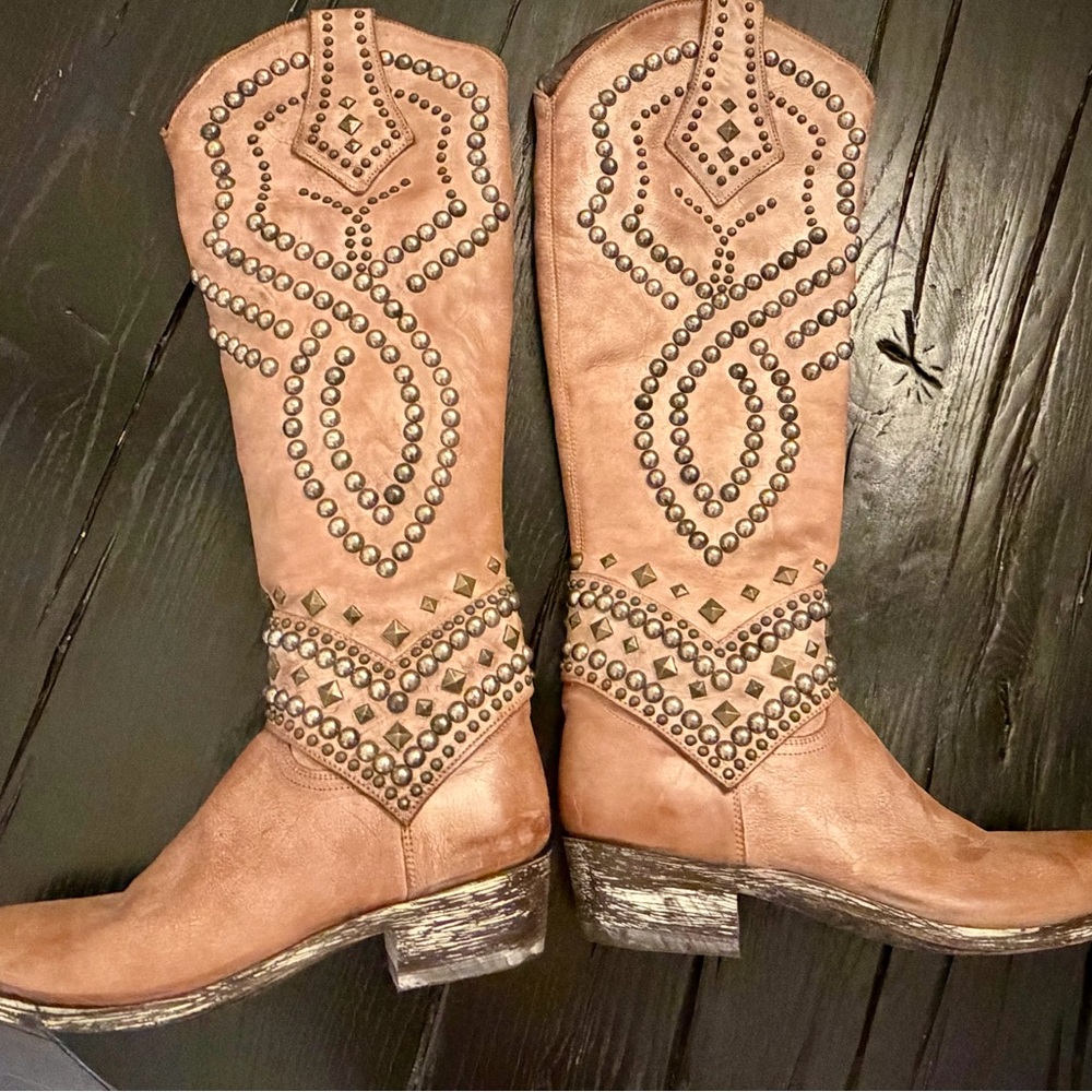 Old Gringo Tan Leather Studded Western Boots